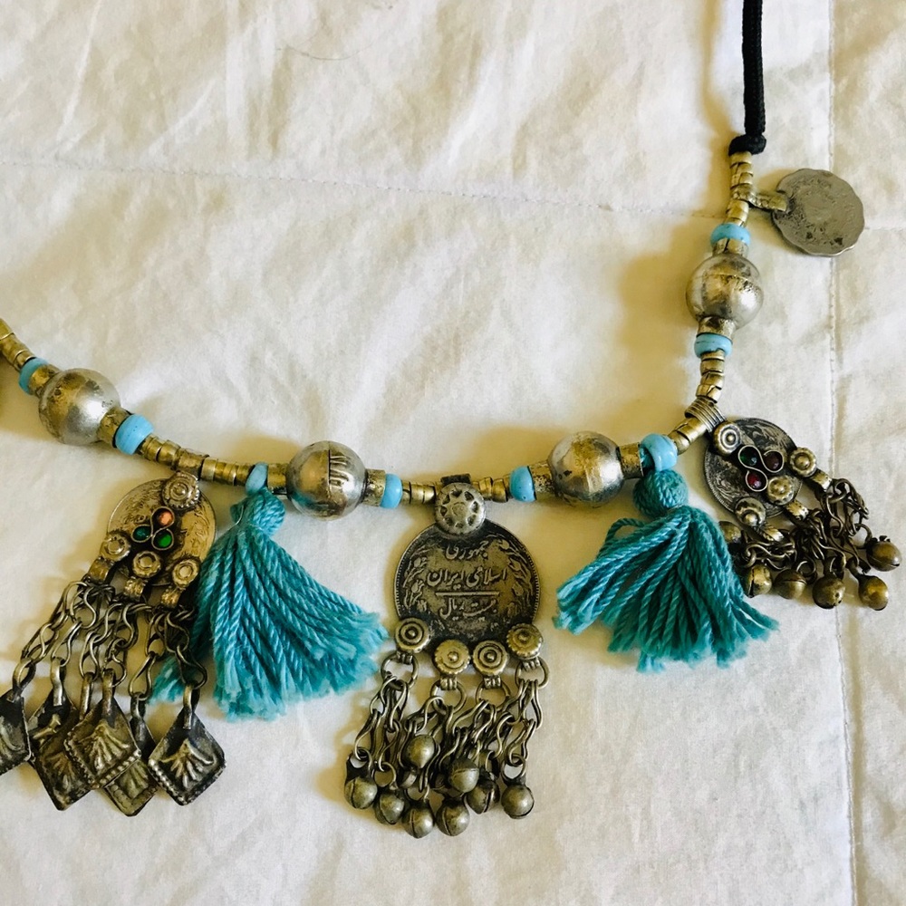 Afghanistan necklaces, copper cuffs, silver choker
